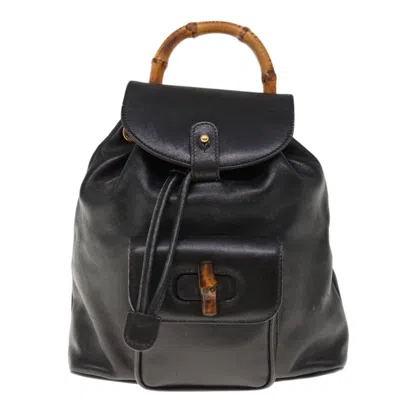 Gucci Bamboo Black Leather Backpack Bag ()