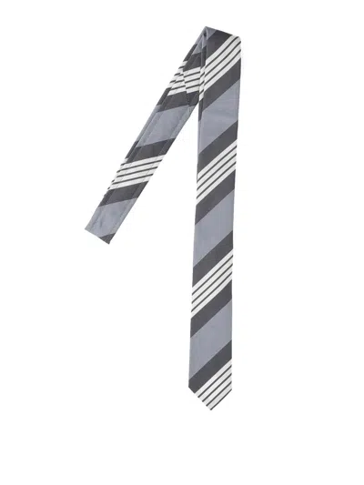 Thom Browne Striped Tie In Gray