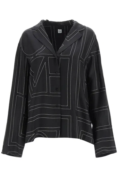 Totême Toteme Monogram Silk Twill Pajama Shirt In Black