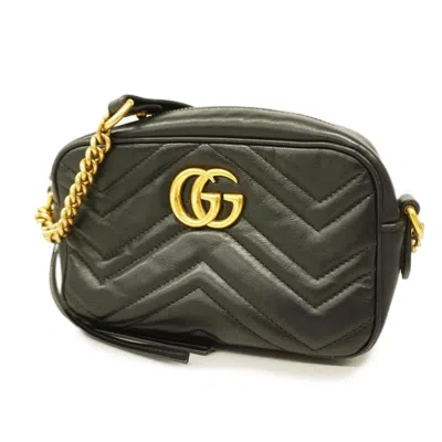 Gucci Gg Marmont Black Leather Shopper Bag () In Blue