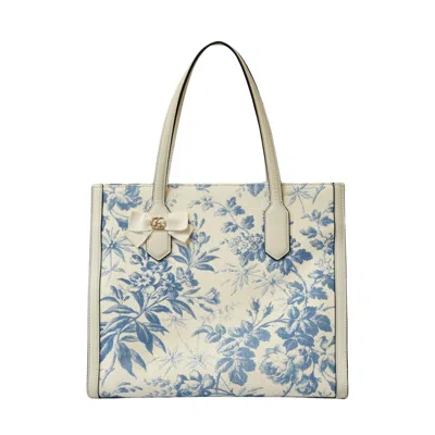 Gucci Herbarium White Canvas Shopper Bag () In Burgundy