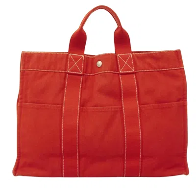 Hermes Hermès Deauville Red Canvas Tote Bag ()