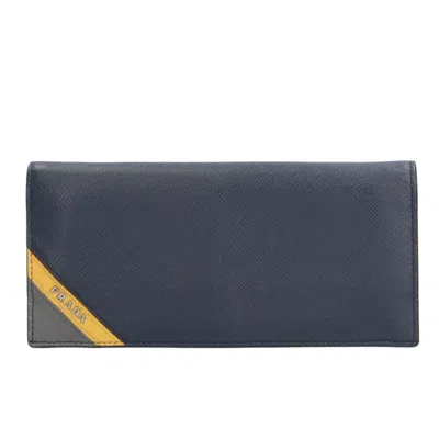Prada Saffiano Navy Leather Wallet  ()