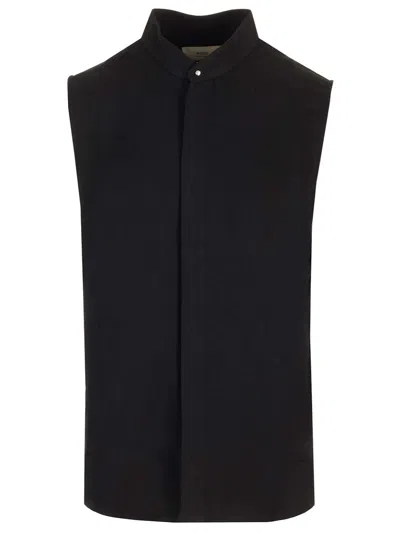 Ami Alexandre Mattiussi Ami De Coeur-embroidery Sleeveless Shirt In Black