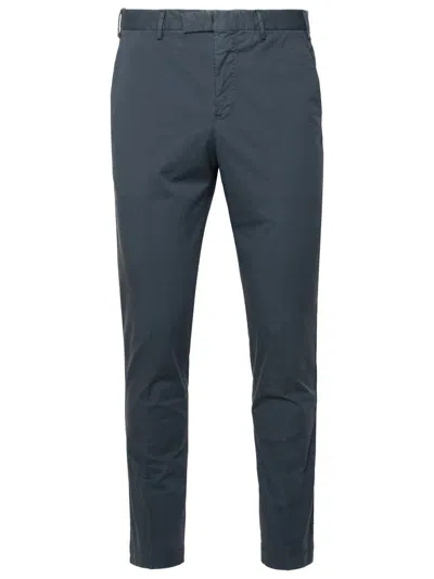 Pt01 Navy Cotton Blend Trousers In Blue