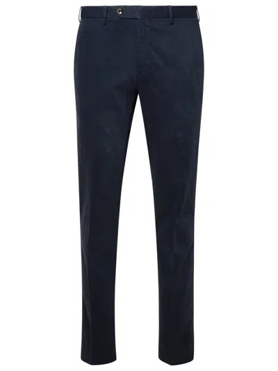 Pt01 Navy Cotton Blend Trousers In Blue