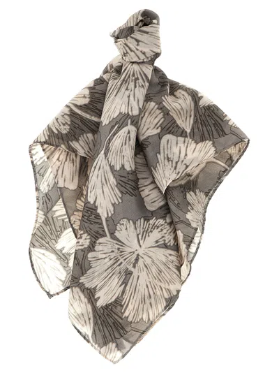 Brunello Cucinelli Floral Scarf Scarves, Foulards Gray In Green