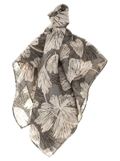 Brunello Cucinelli Floral Scarf Scarves, Foulards Gray