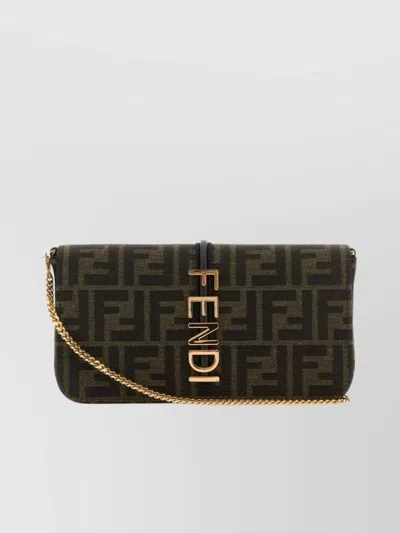 Fendi Fabric Embroidered Wallet Graphy Chain Strap