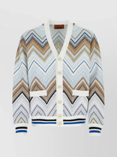 Missoni Man Embroidered Cotton Blend Cardigan In Multicolor