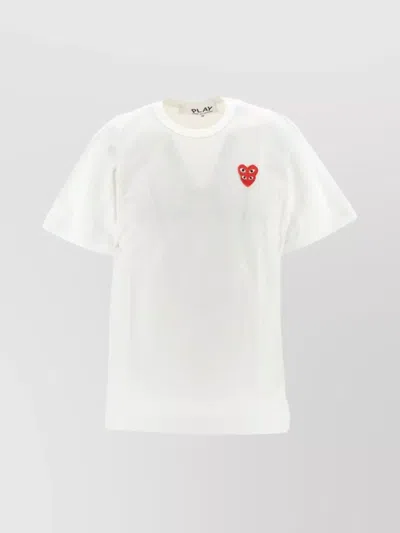 Comme Des Garçons Play Mens T-shirt Short Sleeve Knit White T-shirt With Big Heart Patch In Bianco