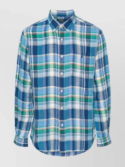 Polo Ralph Lauren Plaided Linen Shirt In Blue