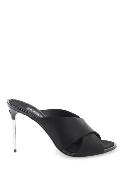 Dolce & Gabbana Mules In Raso Con Tacco In Metallo In Black