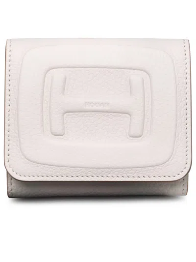 Hogan Ivory Hammered Leather Wallet In Cream
