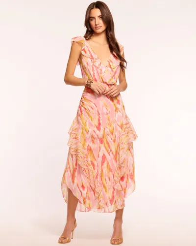 Ramy Brook Anika V-neck Ruffle Midi Dress In Tulip Ikat