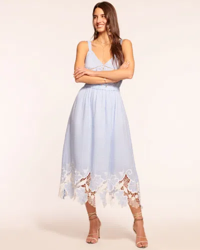Ramy Brook Aubriella Linen Embellished Midi Dress In Chambray Embroidered Boho