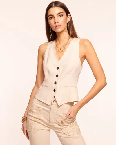 Ramy Brook Cosette Lurex Waistcoat In Sandstone Stripe