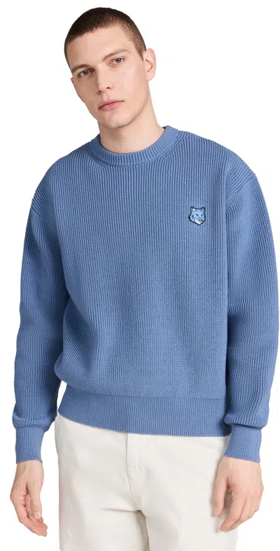Maison Kitsuné Bold Fox Head Round-neck Sweater In Blue