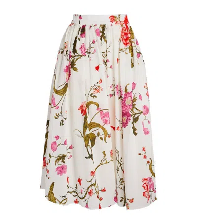 Erdem Floral-print Cotton Seersucker Skirt In White