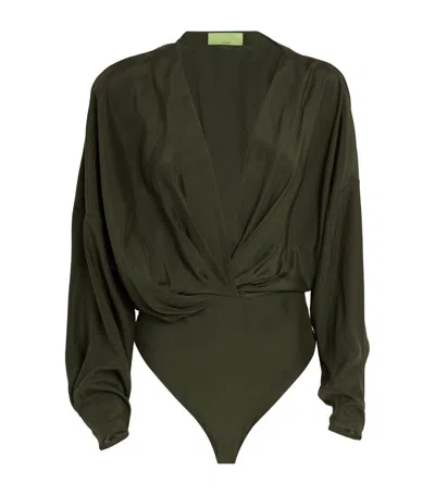 Gauge81 Silk Plunge-neck Nabi Bodysuit In Green