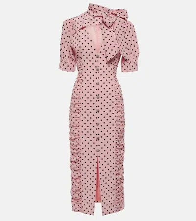 Alessandra Rich Polka-dot Tie-neck Silk Midi Dress In Pink