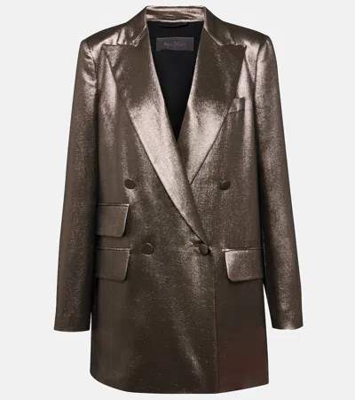 Max Mara Edro Metallic Silk Blazer Jacket In Neutrals