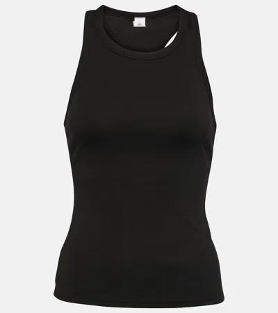 Alo Yoga Devoted Ribbed-knit Cotton-blend Tank Top In Black
