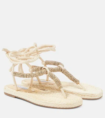 Aquazzura Sunkissed Embellished Thong Sandals In Metallic