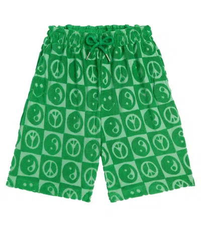 Molo Kids' Abay Checked Cotton-blend Terry Shorts In Green