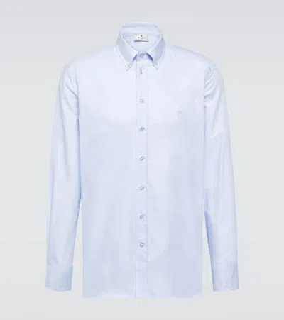 Etro Logo Cotton Oxford Shirt In Blue