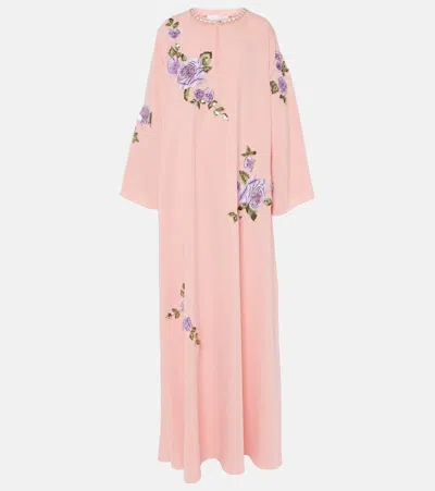 Carolina Herrera Crystal-embellished Floral-appliqué Kaftan In Pink