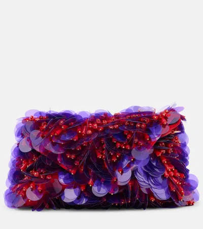 Dries Van Noten Sequined Leather-lined Satin Shoulder Bag In Purple