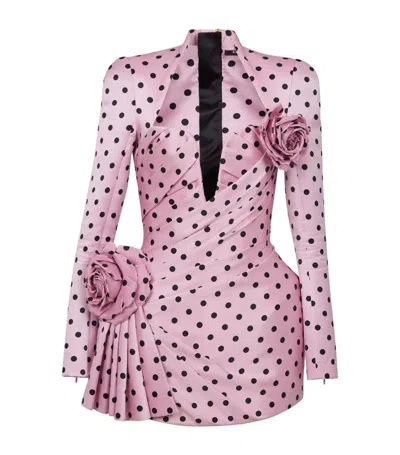 Balmain Polka Dot-print Pleated Minidress In Pink