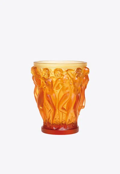 Lalique Bacchantes Crystal Vase In Amber