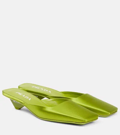 Prada Square-toe Satin Mules In Fern Green