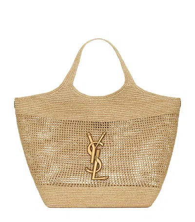 Saint Laurent Raffia Icare Tote Bag In Brown