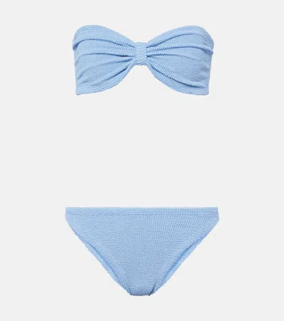 Hunza G Schulterfreier Jean Bikini Mit Knitteroptik In Blue