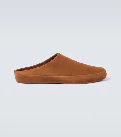 Loro Piana Tomori Sabot Slides In Calf Brown