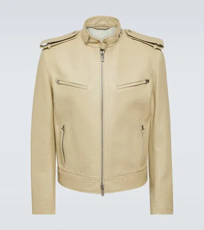 Burberry Leather Jacket In Stone