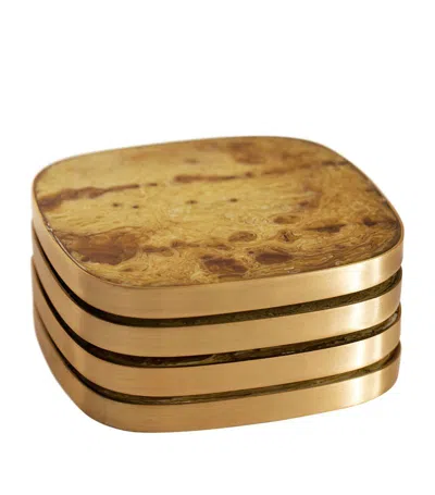 Soho Home Set Of 4 Resin-brass Bodiam Coasters (10cm X 10cm) In Brown