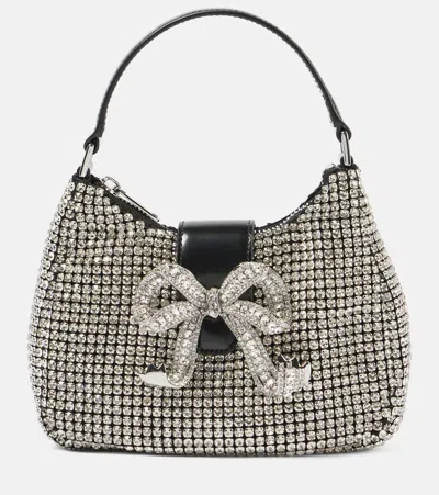 Self-portrait The Bow Embellished Leather-trimmed Tote Bag In Silver