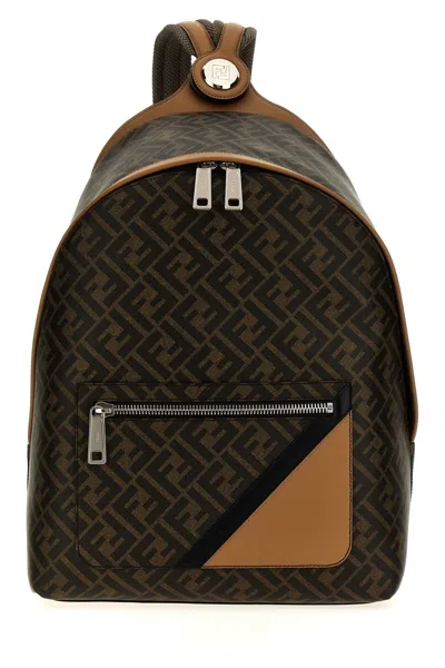 Fendi Men 'chiodo  Diagonal' Backpack In Brown