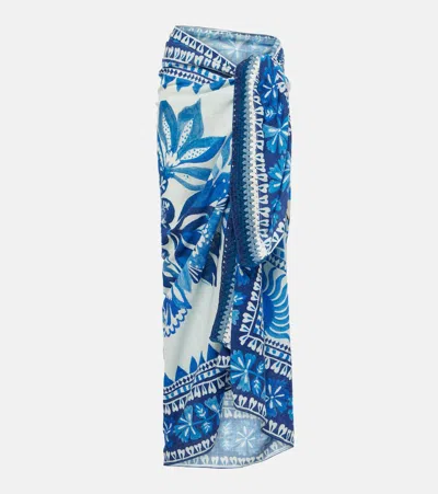 Farm Rio Floral Tapestry Cotton Beach Cover-up In Blue