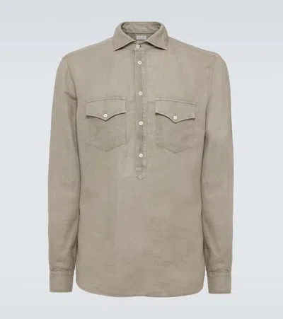 Brunello Cucinelli Linen And Cotton Shirt In Brown