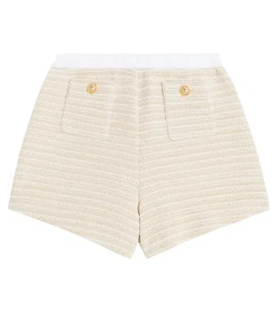 Balmain Kids' Knit Cotton-blend Shorts In Beige
