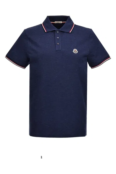 Moncler Logo Patch Polo Shirt In Blue