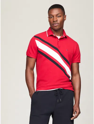 Tommy Hilfiger Regular Fit Banner Stripe Polo In Primary Red
