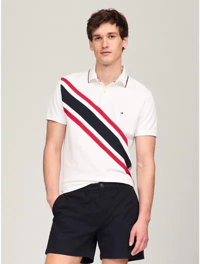 Tommy Hilfiger Regular Fit Banner Stripe Polo In Optic White