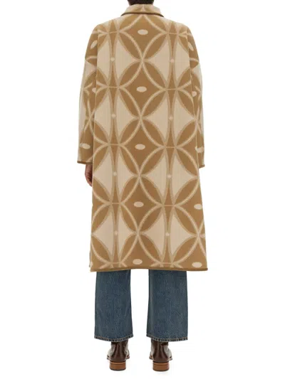 Etro Geometric-pattern Wool Jacquard Coat In Neutrals