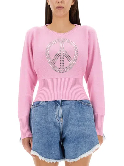M05ch1n0 Jeans Peace Symbol Jersey In Pink